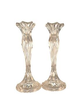 JD Durand Crystal Taper Candle Holders Set Elegant Pair Decorative Fancy